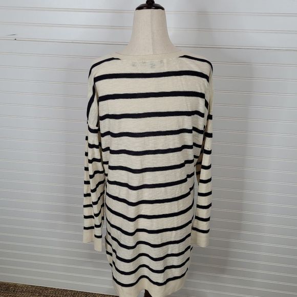 VINCE Navy & Ivory Striped Lightweight Cotton Long Sleeve Tunic Top Large - Picture 5 of 9
